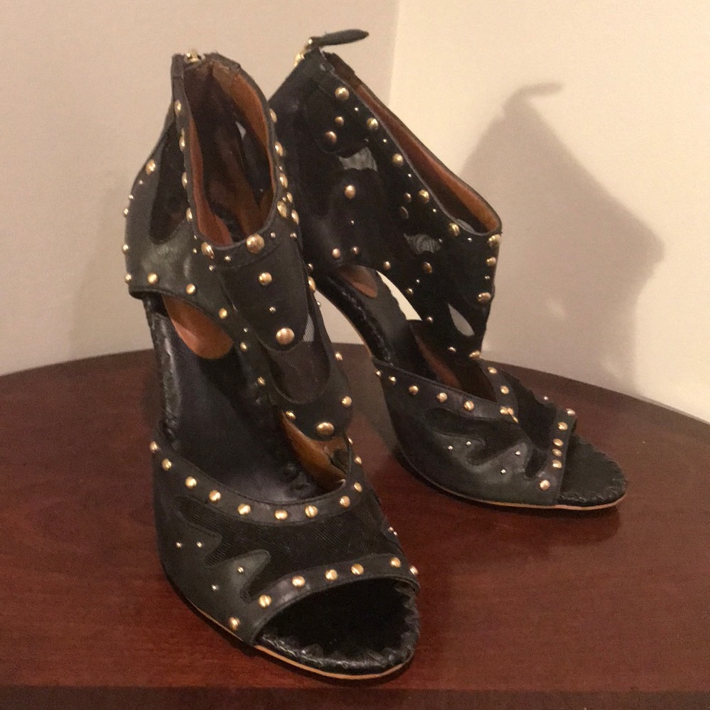 Black leather  studded ankle booties